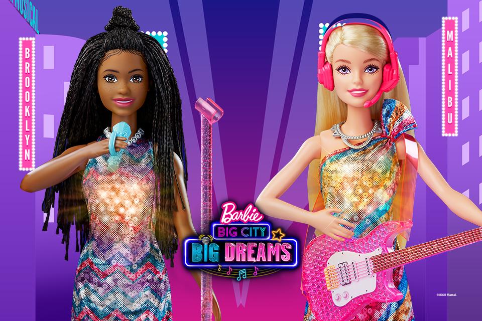 Two pop star Barbie dolls
