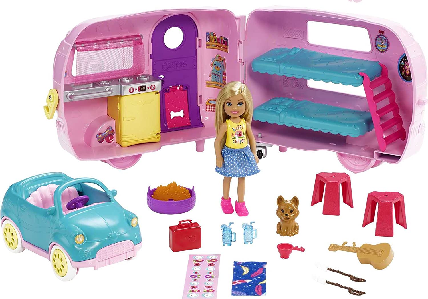 Chelsea doll and car and camper playset